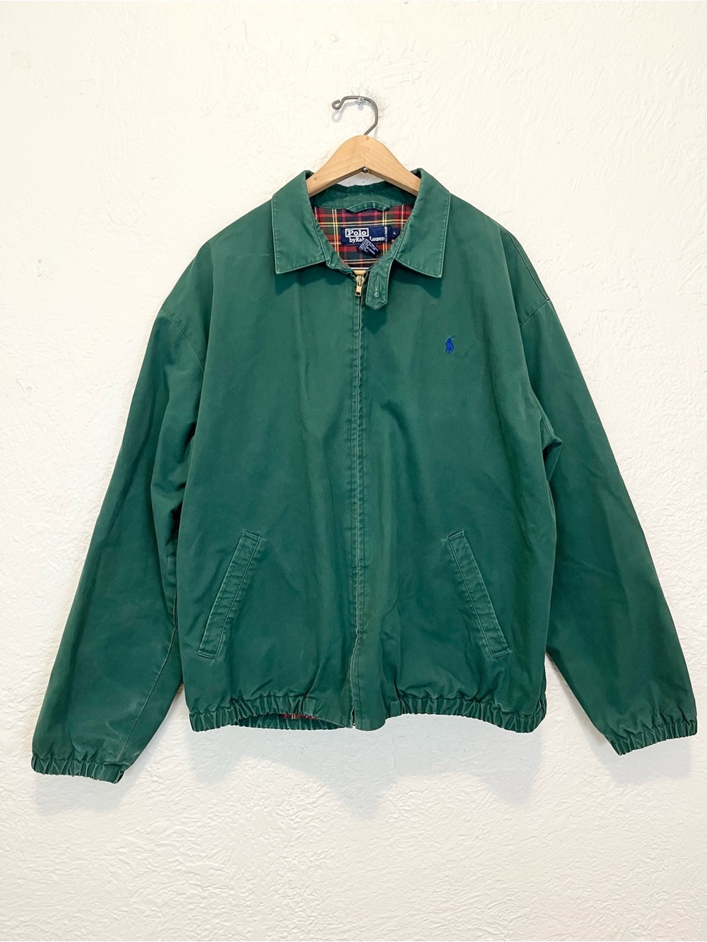 Vintage 90s Polo Ralph Lauren Harrington Bomber Jacket Green Flannel Lined L